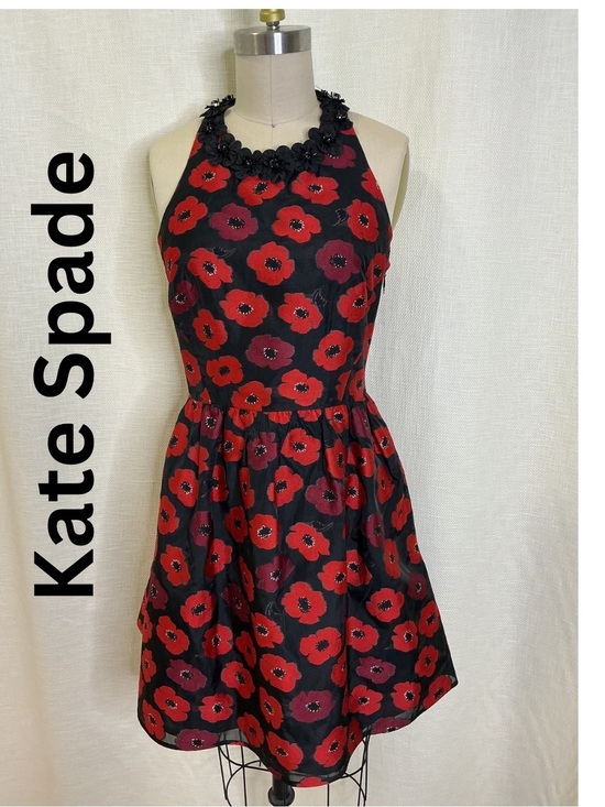 kate spade Other - Kate Spade Floral Fit Flare Dress Size 2 Black Red Poppy Sleeveless Chic